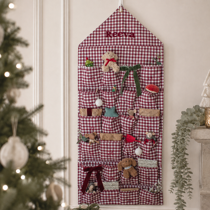 Mabel & Fox - Personalised Red Gingham Advent Calendar - Embroidered