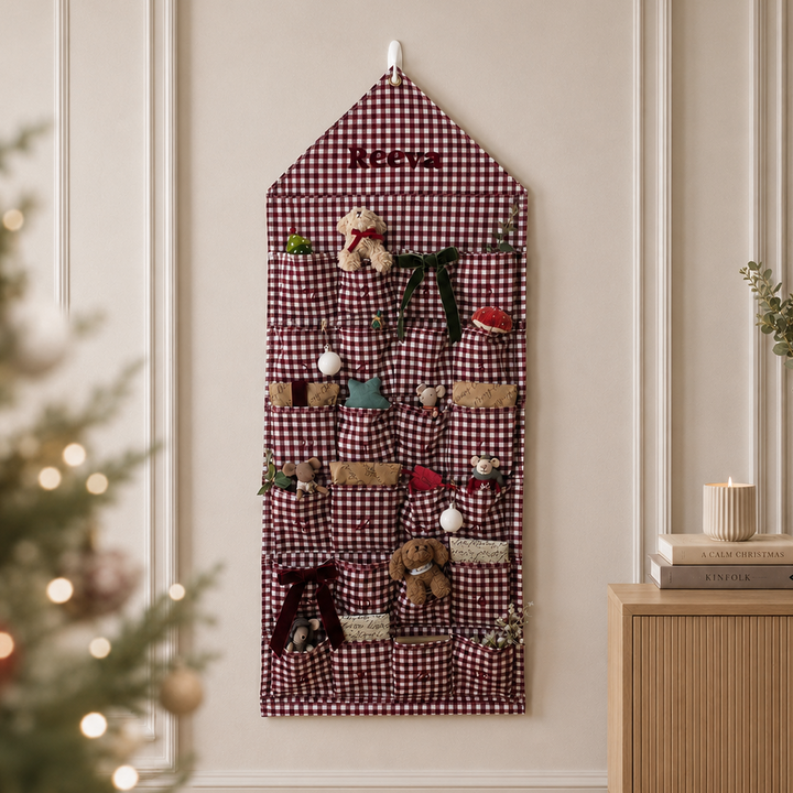 Mabel & Fox - Personalised Red Gingham Advent Calendar - Embroidered