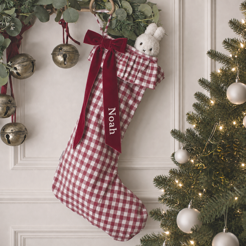 Mabel & Fox - Personalised Red Gingham Stocking - Velvet Bow
