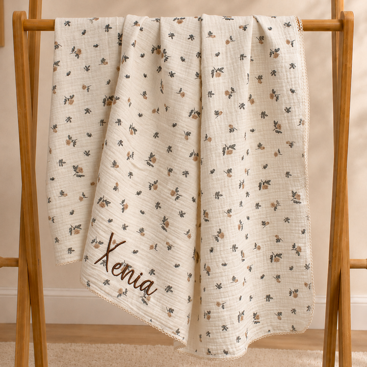 Mabel & Fox - Personalised Baby Muslin Cotton Blanket - Rosebud