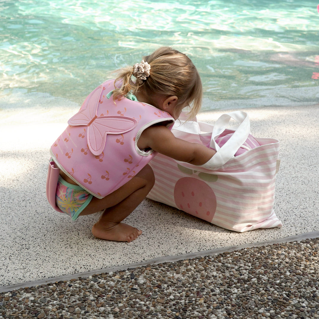 Sunnylife - Kids Canvas Beach Bag -Strawberry Sunshine - Pink Stripe