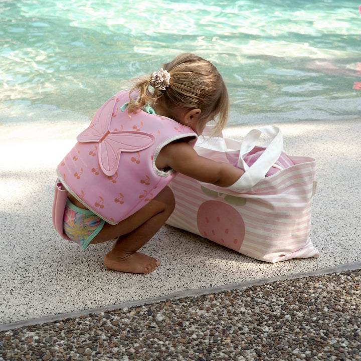 Sunnylife - Kids Canvas Beach Bag -Strawberry Sunshine - Pink Stripe