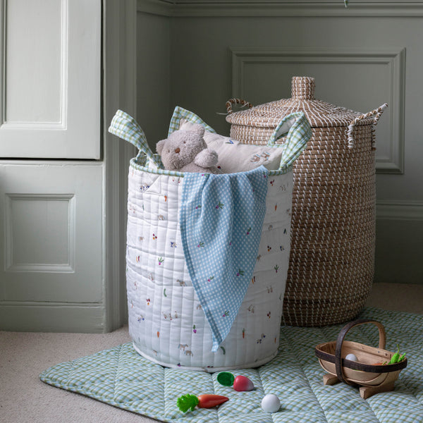 Avery Row - Large Quilted Storage Basket - Greenhouse Gingham / Little Farm - Mabel & Fox