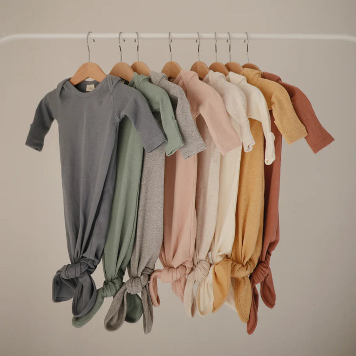 Mushie - Ribbed Knotted Baby Gown - Cedar - Mabel & Fox