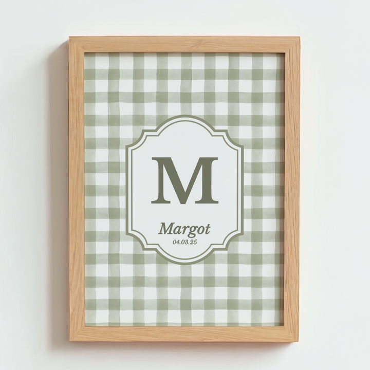 Mabel & Fox - Personalised Art Print - Sage Gingham