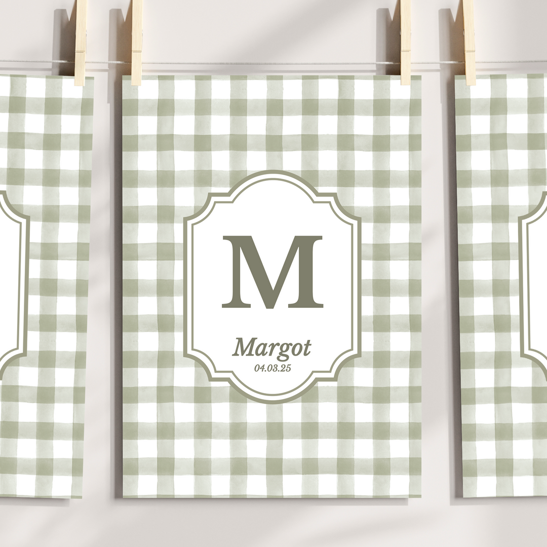 Mabel & Fox - Personalised Art Print - Sage Gingham