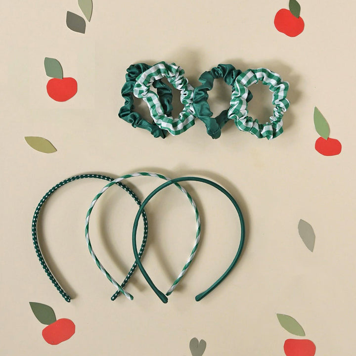 Rockahula - School Check & Satin Scrunchie Set - Green