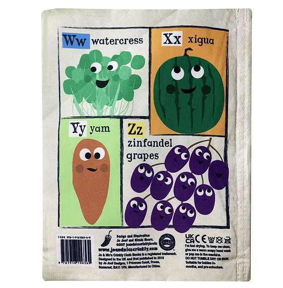 Jo & Nic's Crinkly Cloth Books - Fruit & Vegetable Alphabet - Mabel & Fox