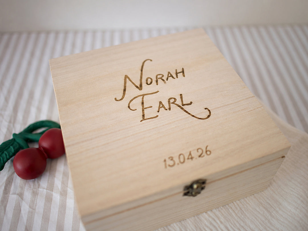 Mabel & Fox - Personalised Wooden Memory Box - Timeless Script - Mabel & Fox