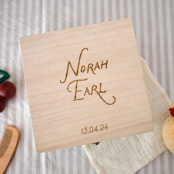 Mabel & Fox - Personalised Wooden Memory Box - Timeless Script - Mabel & Fox