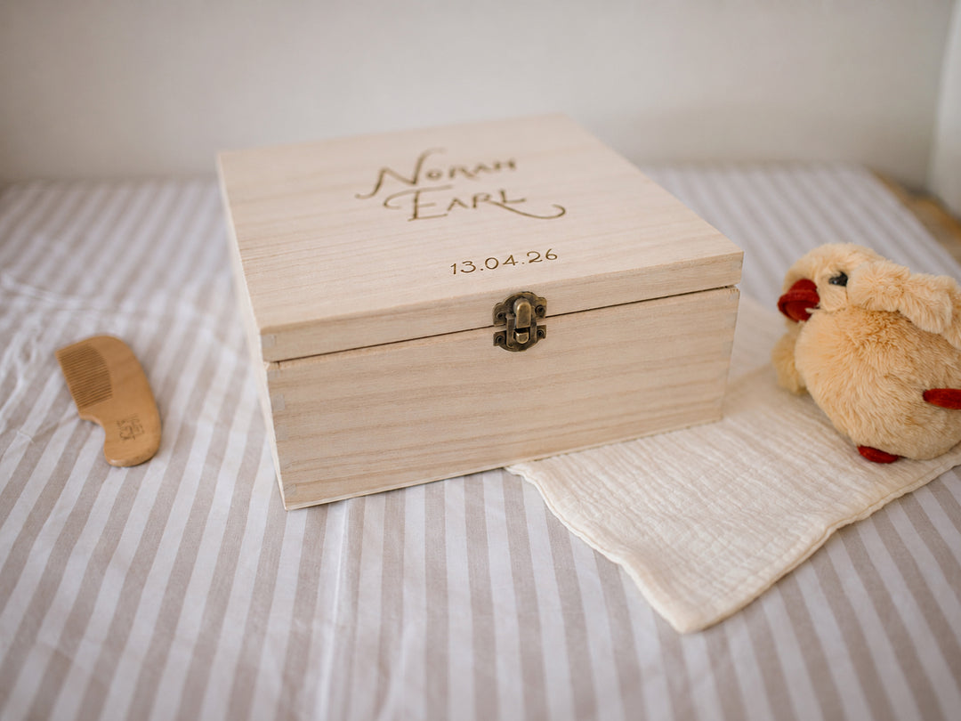 Mabel & Fox - Personalised Wooden Memory Box - Timeless Script - Mabel & Fox