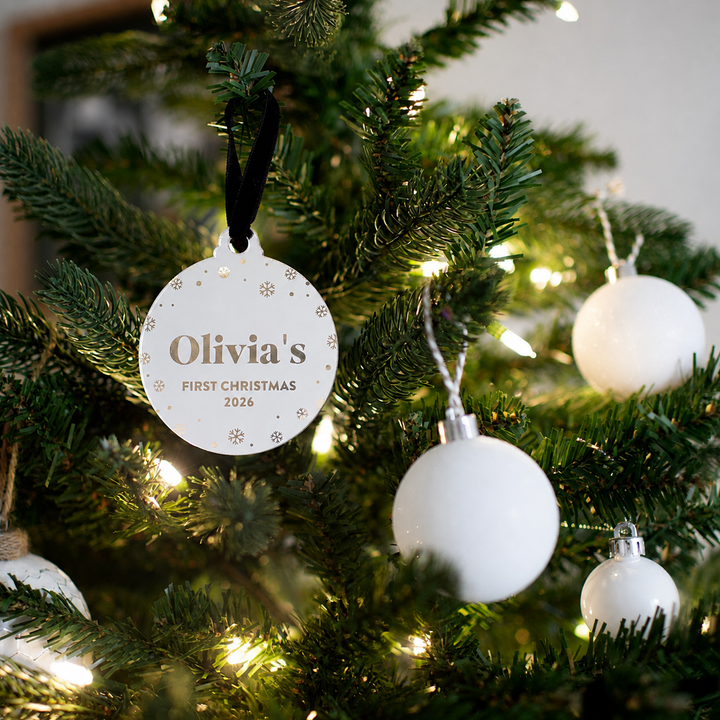 Mabel & Fox - Personalised Acrylic Decoration - First Christmas 2026