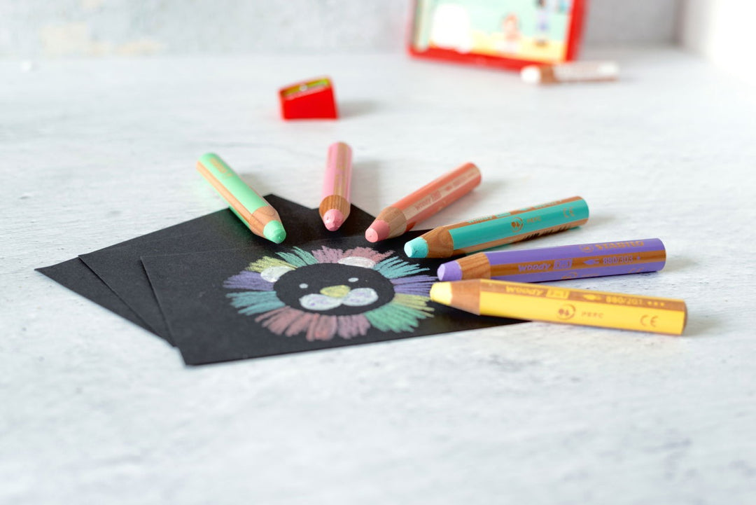 Stabilo - Woody 3-1 Crayons - 6 Colour Set With Sharpener - Pastel