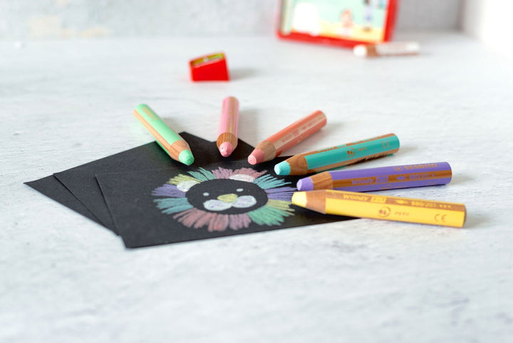 Stabilo - Woody 3-1 Crayons - 6 Colour Set With Sharpener - Pastel
