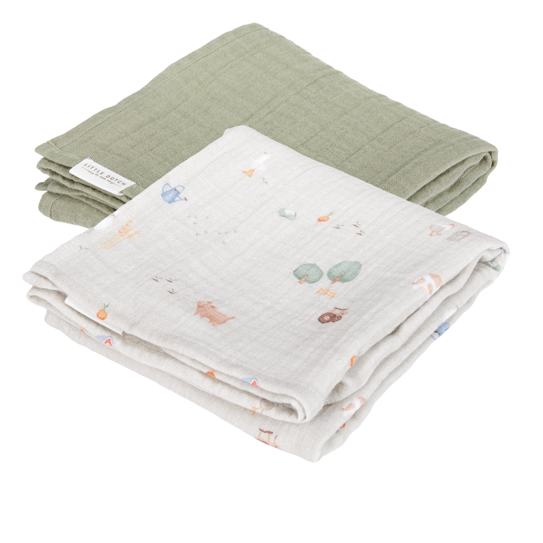 Little Dutch -  Swaddle - Little Farm / Olive (70x70cm)