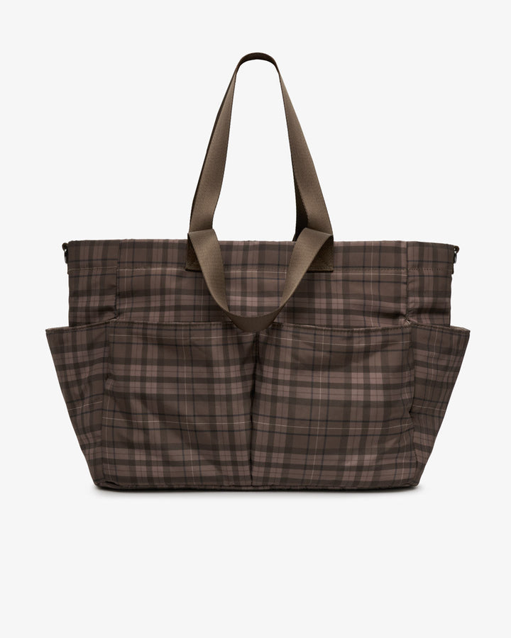 Tiba + Marl Canvas Pocket Tote Brown Tonal Tartan Print