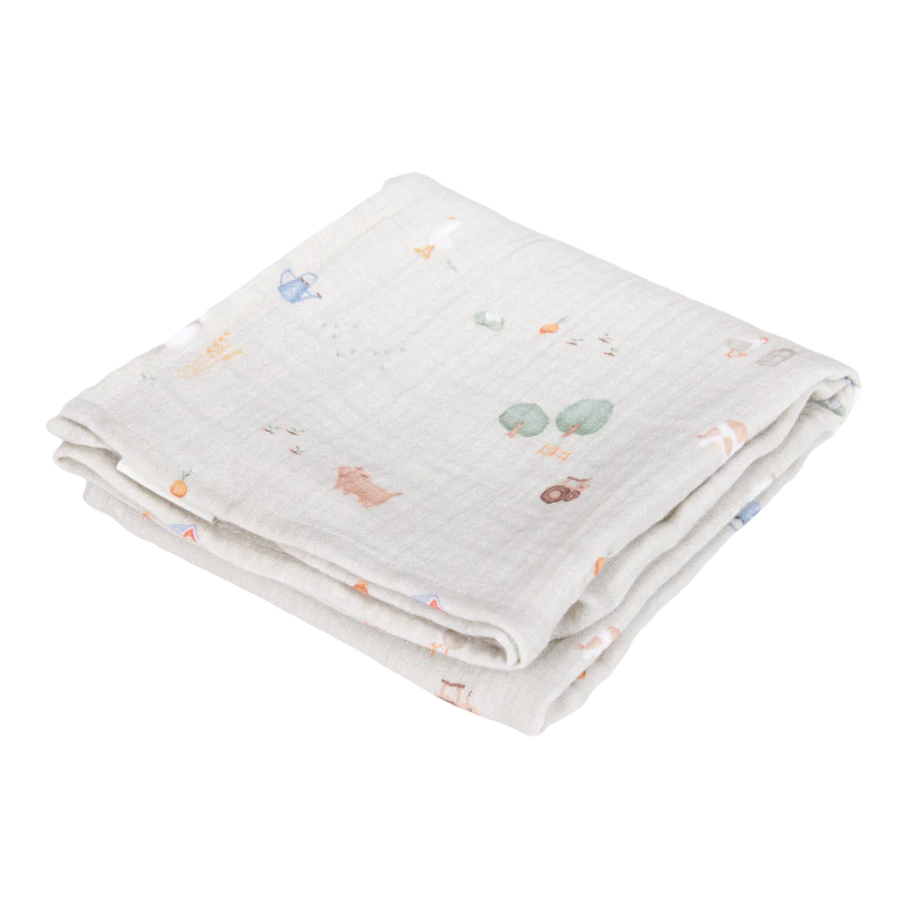 Little Dutch -  Swaddle - Little Farm / Olive (70x70cm)