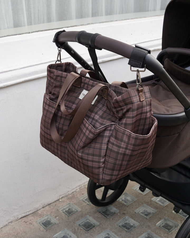 Tiba + Marl Canvas Pocket Tote Brown Tonal Tartan Print