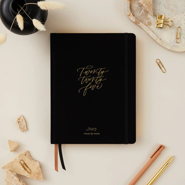 Blush & Gold - 2025 Weekly Planner - Black - Mabel & Fox