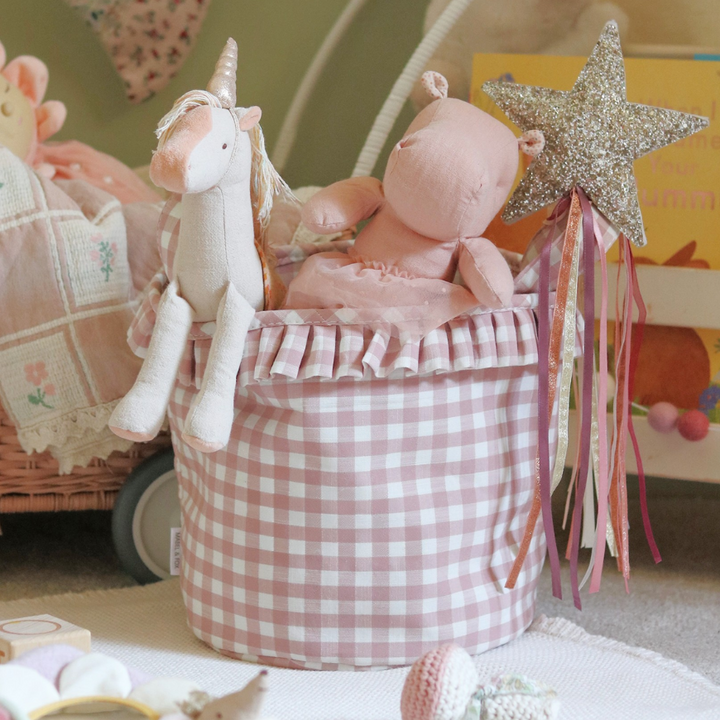 Mabel & Fox - Gingham Ruffle Basket - Pink
