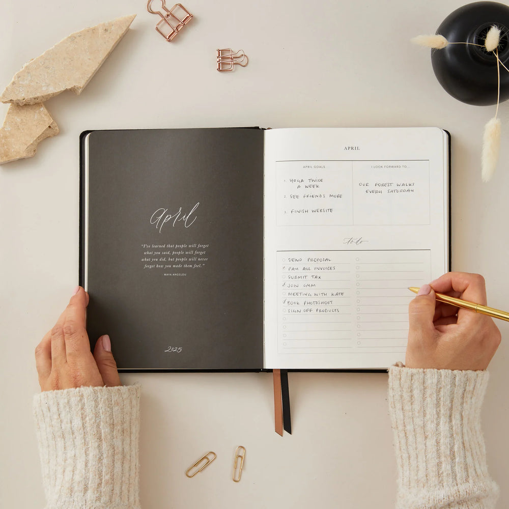 Blush & Gold - 2025 Weekly Planner - Black - Mabel & Fox