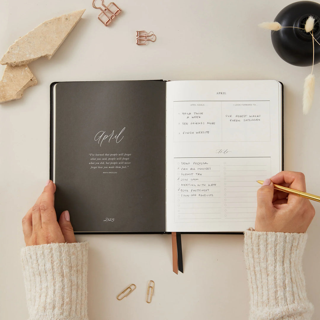 Blush & Gold - 2025 Weekly Planner - Black - Mabel & Fox
