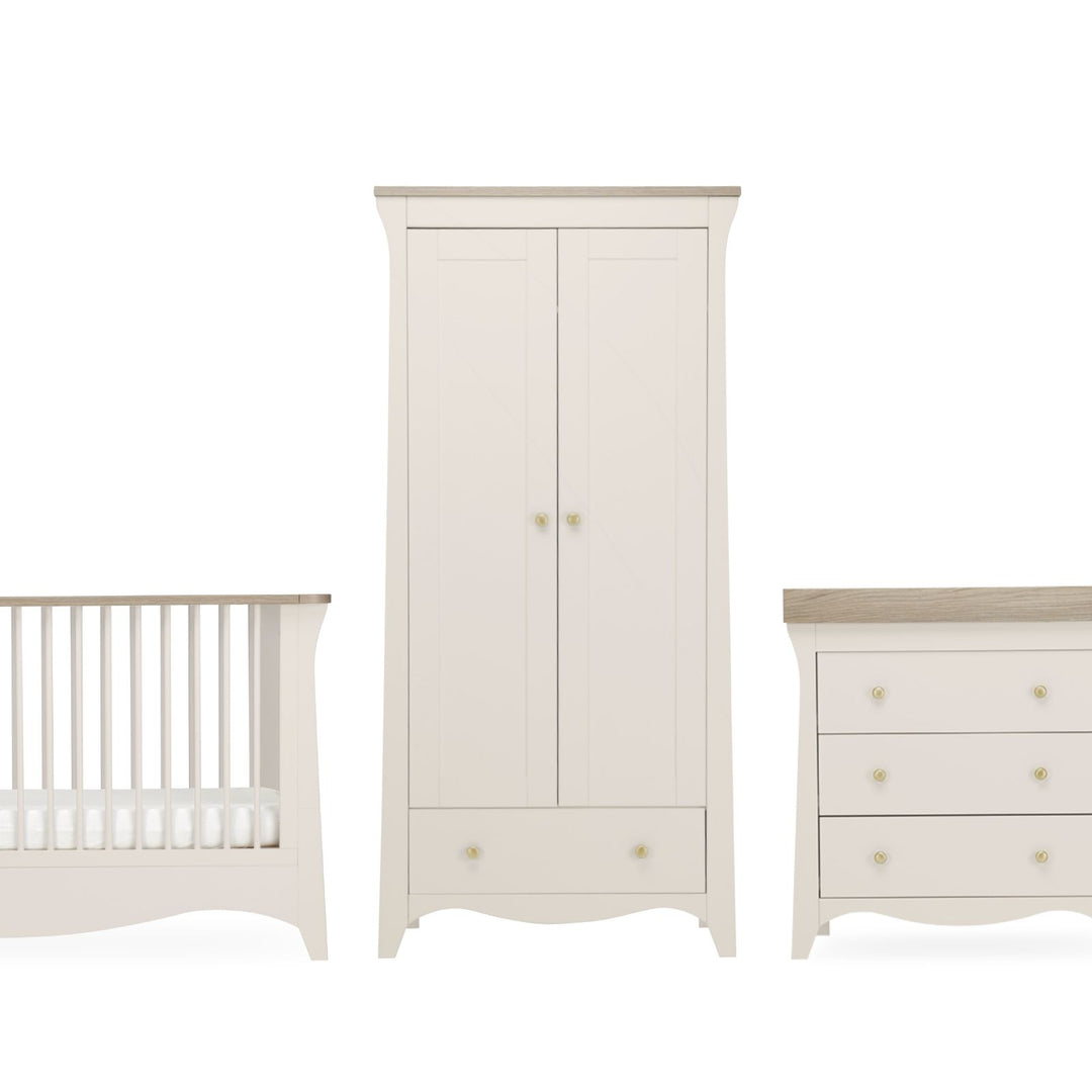 CuddleCo - Clara Cot Bed, Dresser Changer & Wardrobe - 3 Piece - Cashmere & Ash