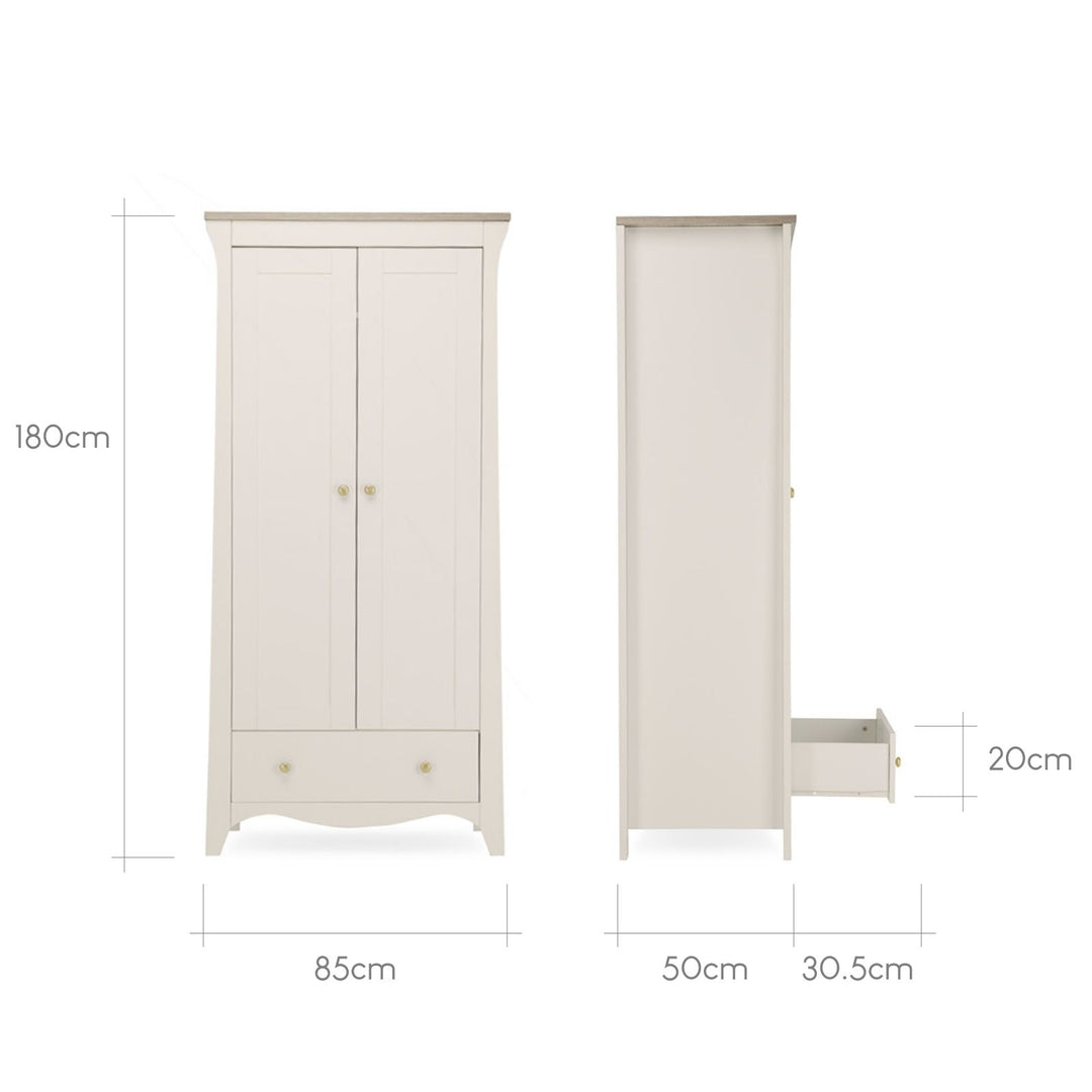 CuddleCo - Clara Cot Bed, Dresser Changer & Wardrobe - 3 Piece - Cashmere & Ash