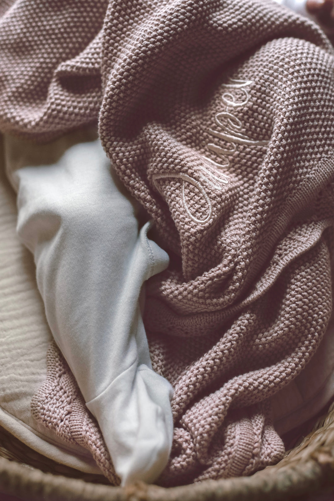 Mabel & Fox - Personalised Knitted Baby Blanket - Dusty Lilac - Mabel & Fox