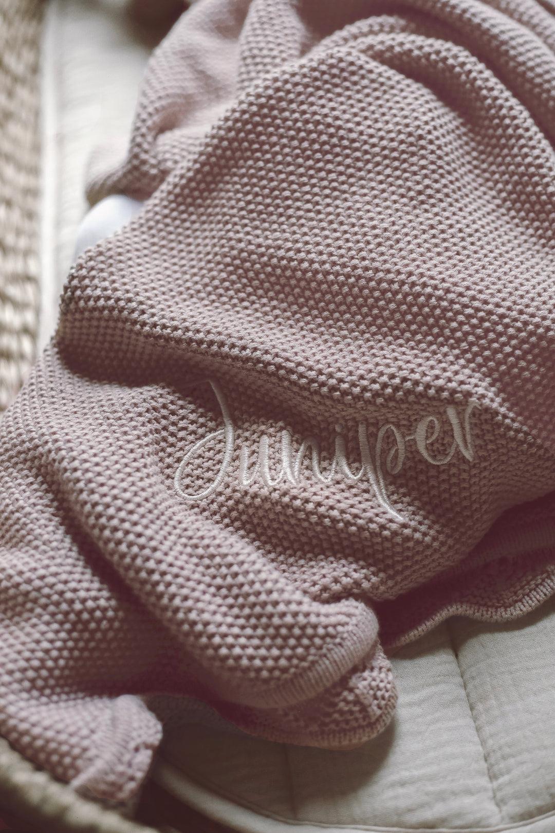Mabel & Fox - Personalised Knitted Baby Blanket - Dusty Lilac - Mabel & Fox