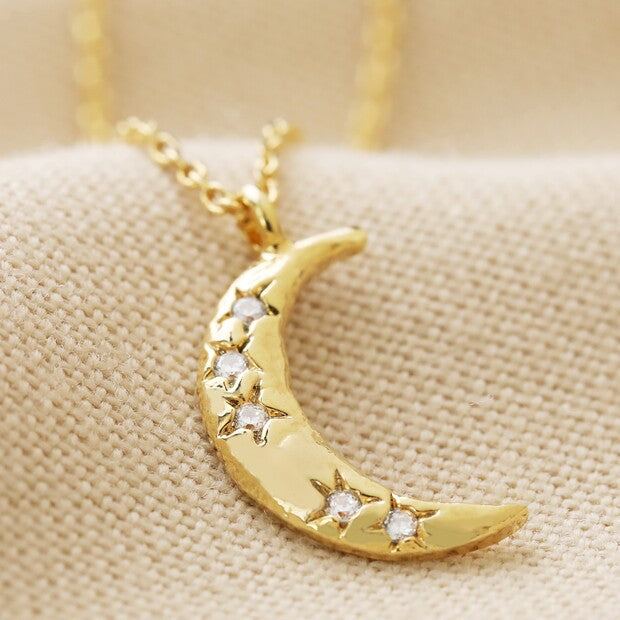 Lisa Angel - Crystal Crescent Moon Necklace - Gold