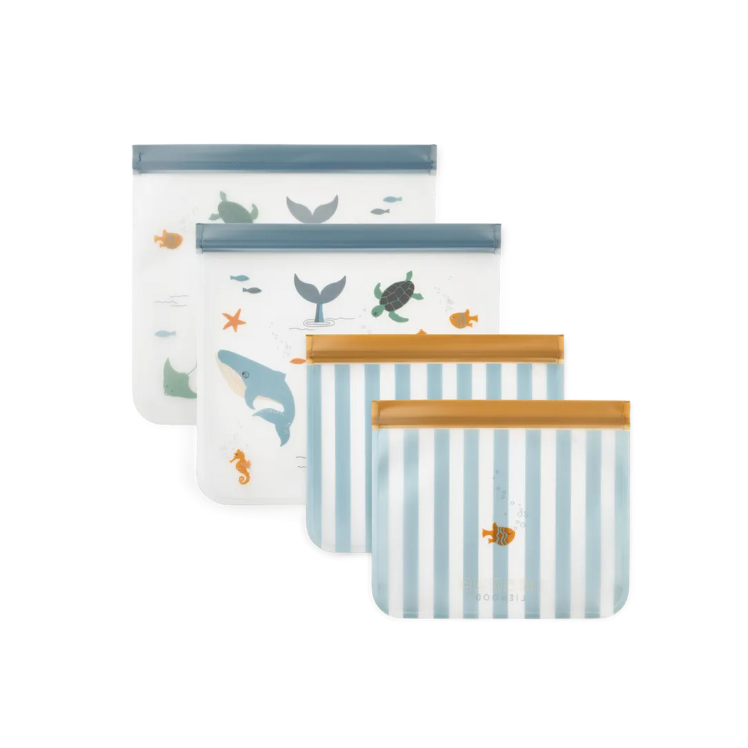 Liewood - Rebus Reusable Food Bags (4 Pack) - Sea Creature / Sandy - Mabel & Fox