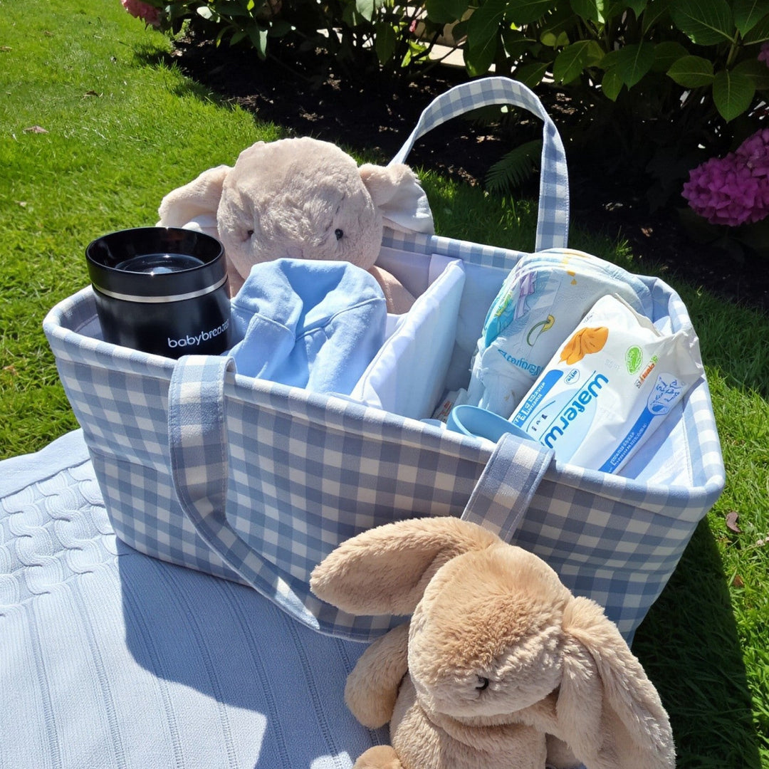 Mabel & Fox - Gingham Nappy Caddy - Blue