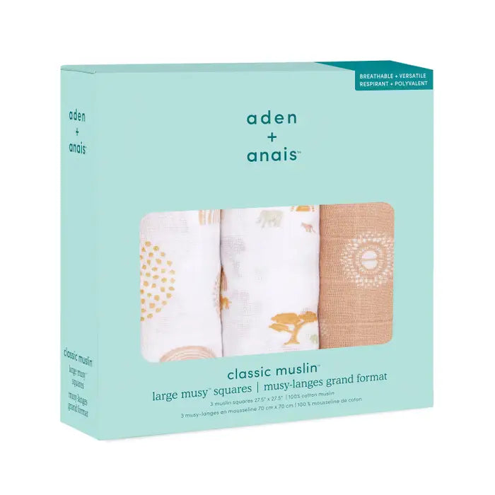 Aden + Anais - Cotton Muslin Squares - Keep Rising (3 Pack) - Mabel & Fox