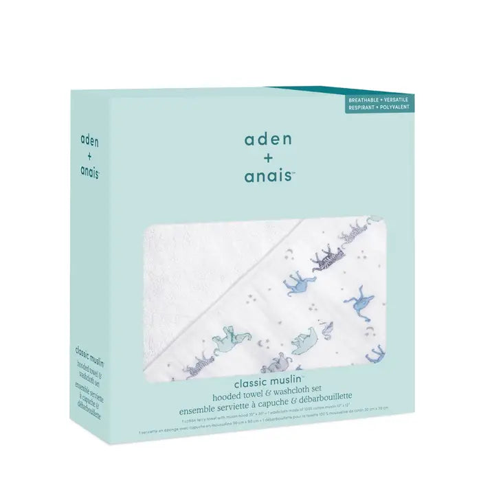 Aden + Anais - Hooded Towel & Washcloth Set - Rising Stars - Mabel & Fox