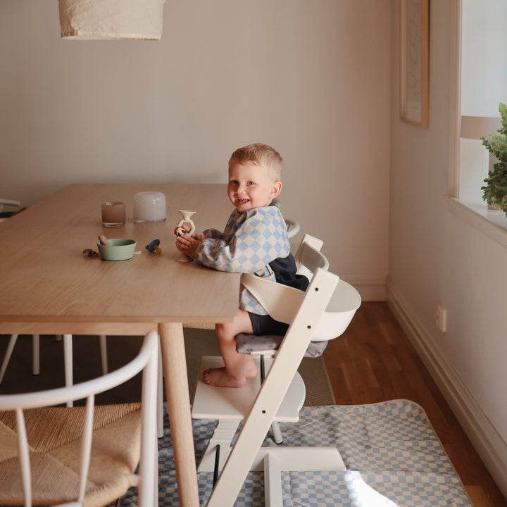 Mushie - Long Sleeve Bib - Blue Check