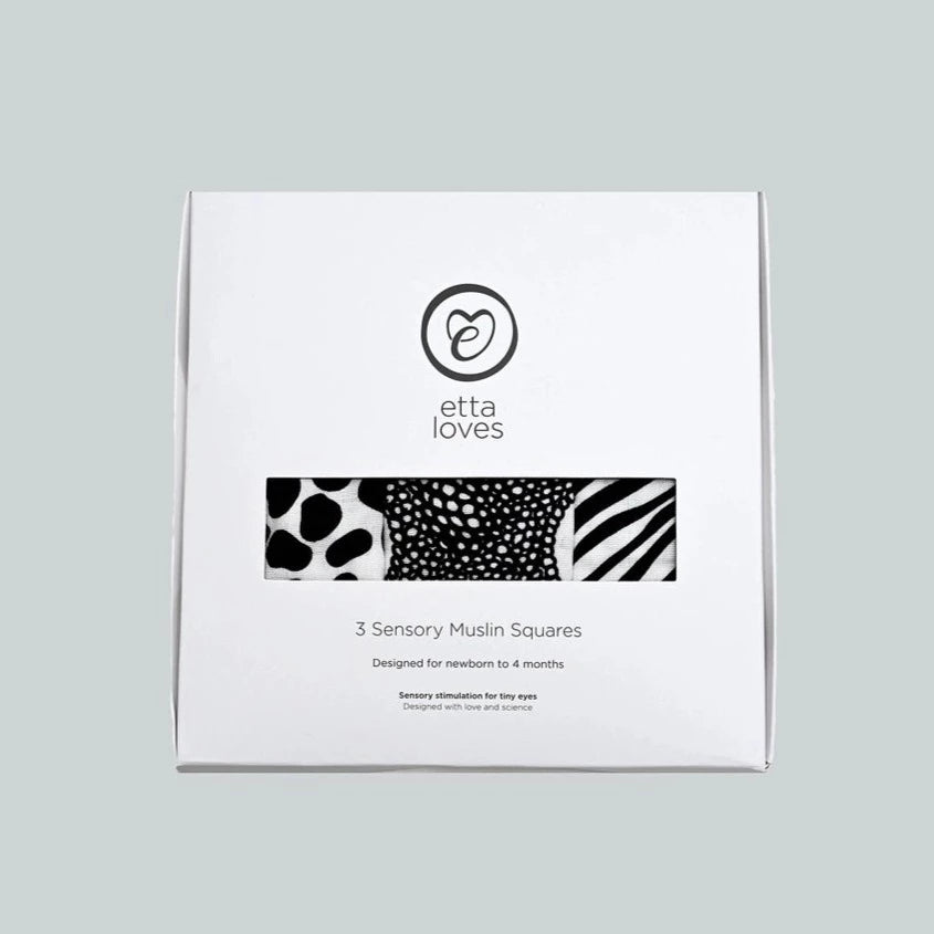 Etta Loves UK - Sensory Muslin - Black & White Animal Print (3 Pack)