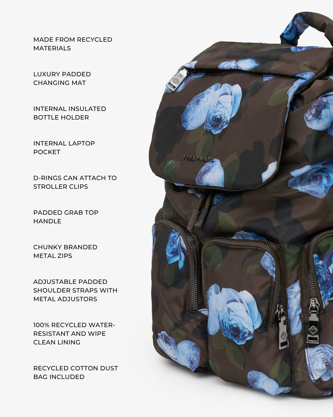 Tiba + Marl Alto Changing Backpack Brown Modern Floral Print