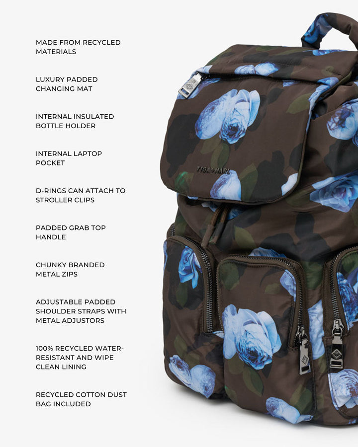 Tiba + Marl Alto Changing Backpack Brown Modern Floral Print