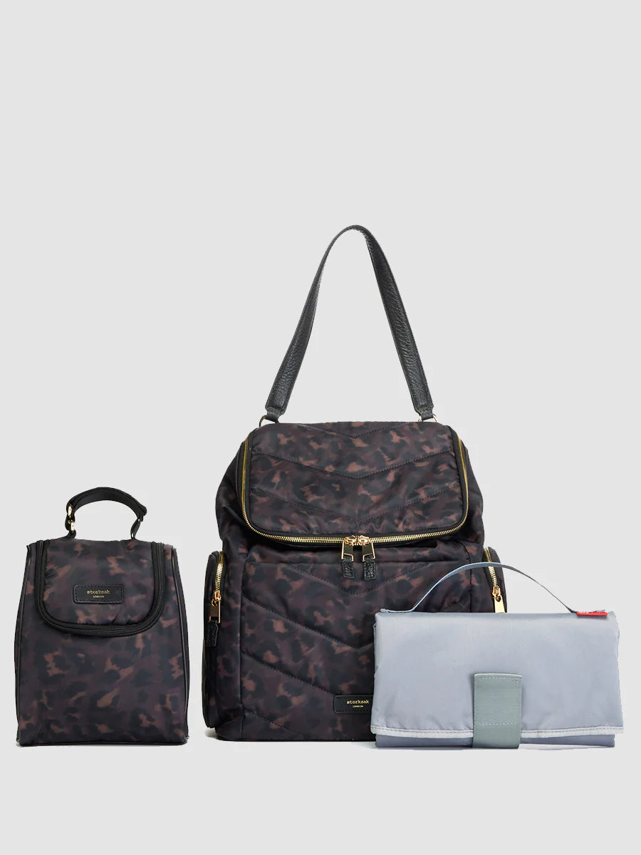 Storksak - Convertible Changing Backpack - Alyssa Leopard - Mabel & Fox