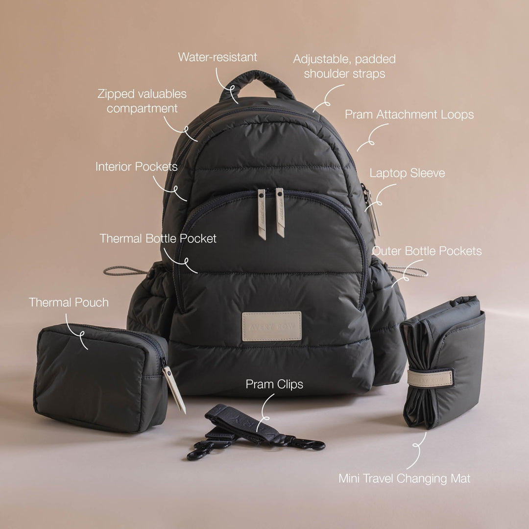 Avery Row - Baby Changing Backpack - Black - Mabel & Fox