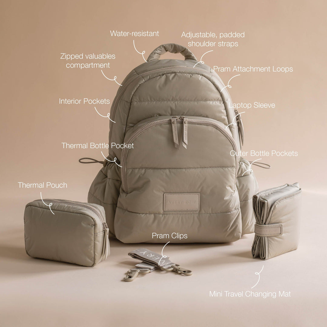 Avery Row - Baby Changing Backpack - Oyster - Mabel & Fox
