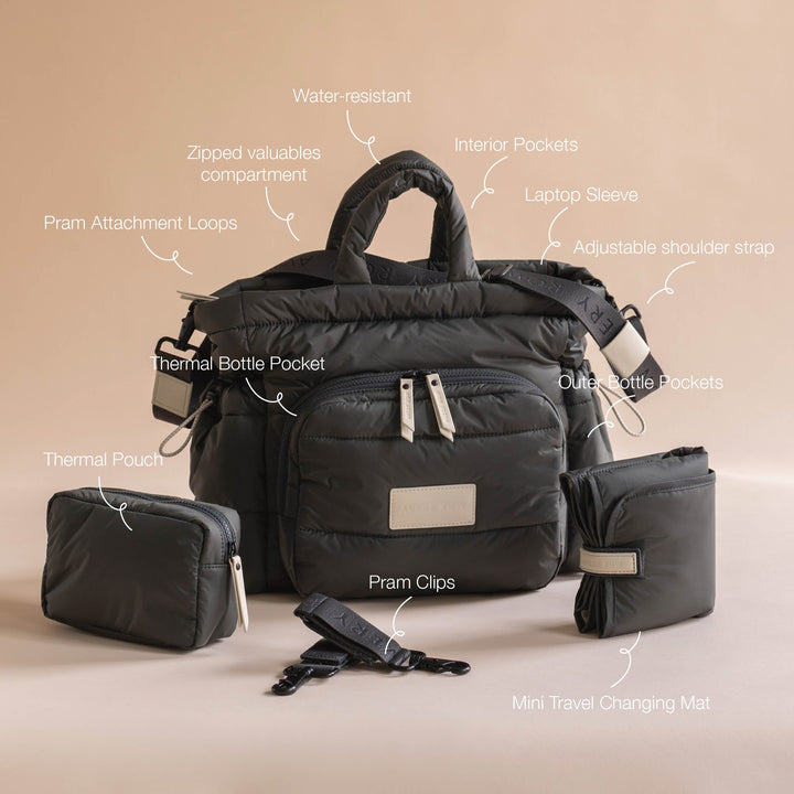 Avery Row - Baby Changing Tote Bag - Black - Mabel & Fox