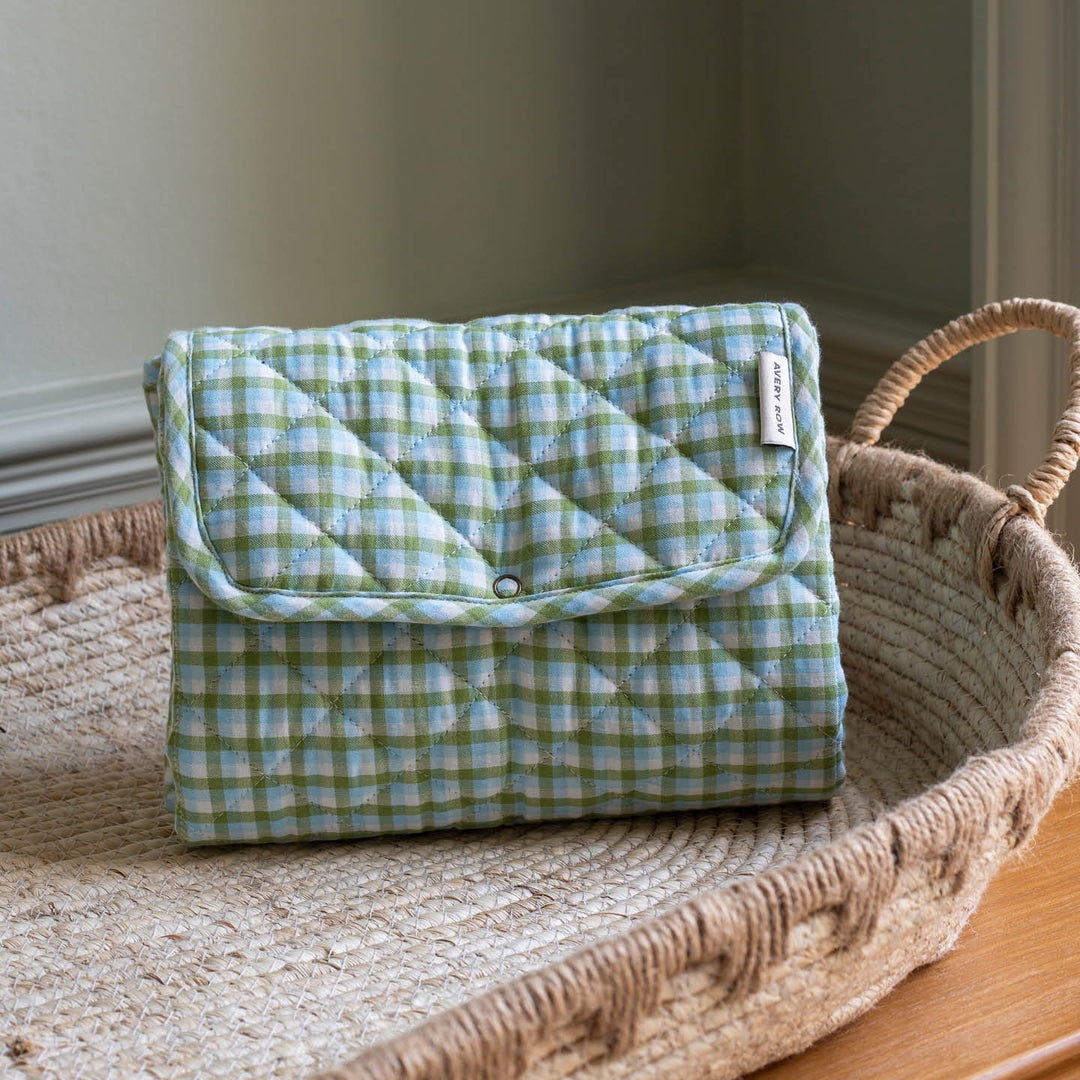 Avery Row - Cotton Travel Baby Changing Mat - Greenhouse Gingham - Mabel & Fox