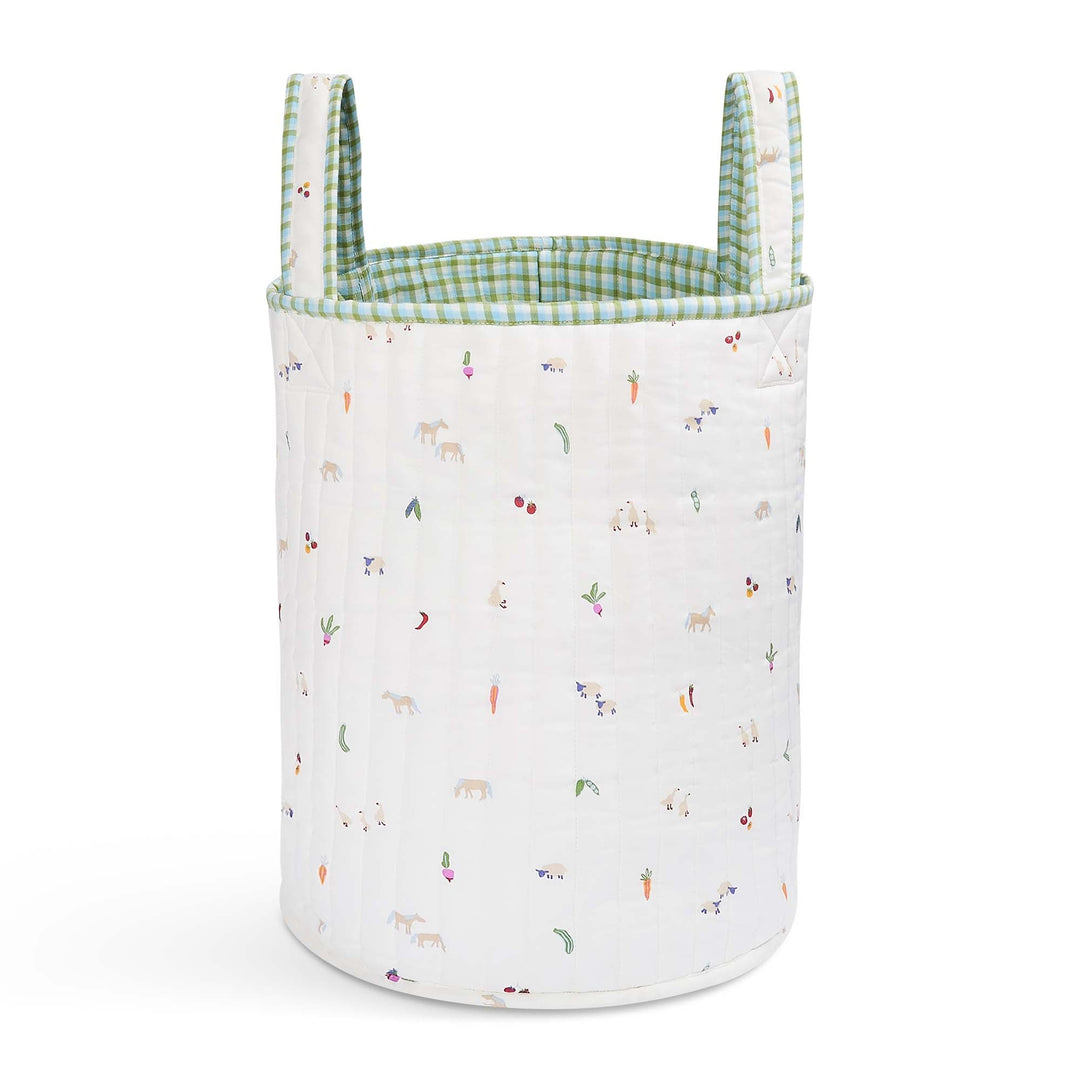 Avery Row - Large Quilted Storage Basket - Greenhouse Gingham / Little Farm - Mabel & Fox