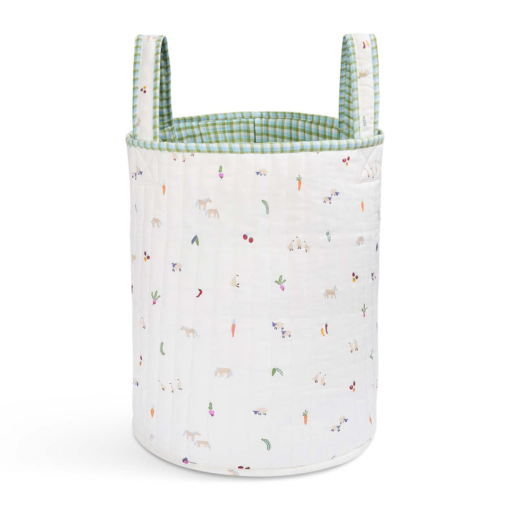 Avery Row - Large Quilted Storage Basket - Greenhouse Gingham / Little Farm - Mabel & Fox