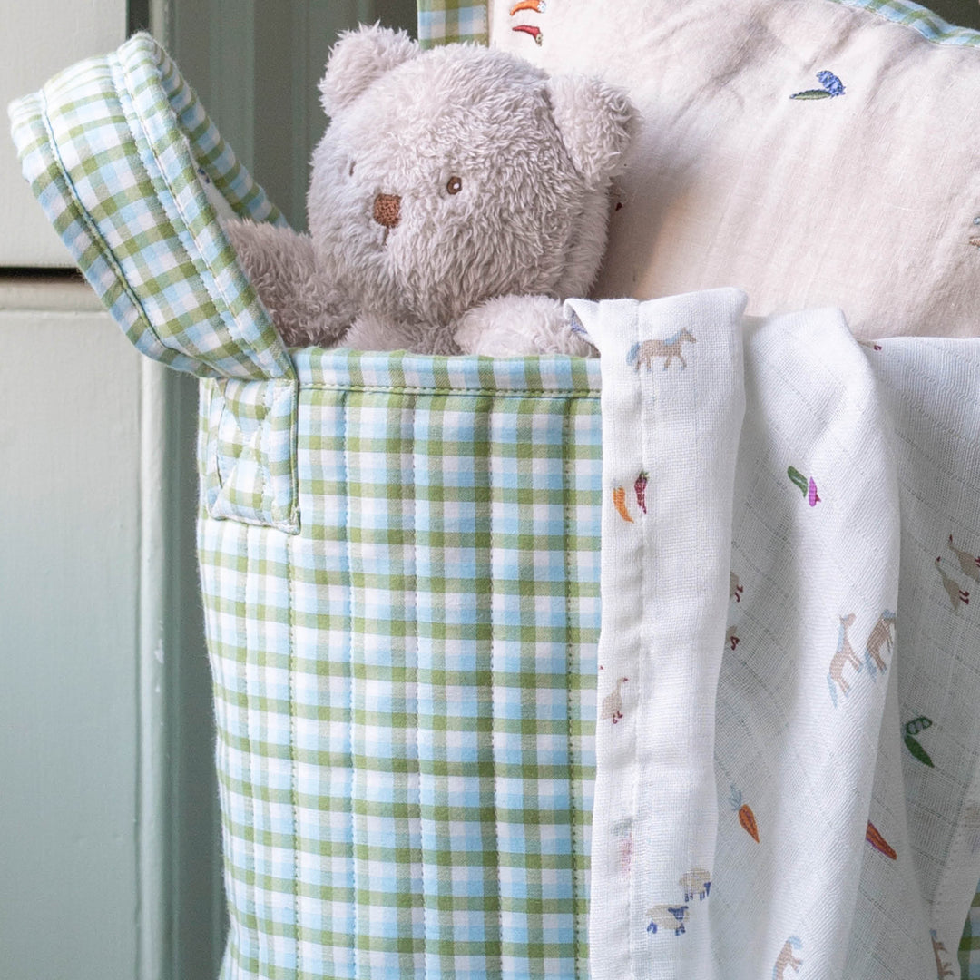 Avery Row - Large Quilted Storage Basket - Greenhouse Gingham / Little Farm - Mabel & Fox