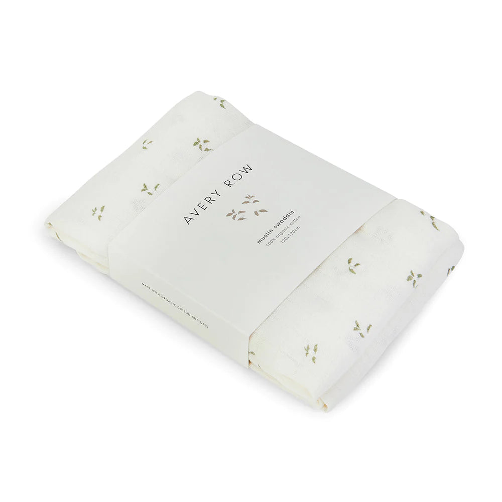 Avery Row - Organic Baby Large Muslin Swaddle - Nettle Scatter - Mabel & Fox