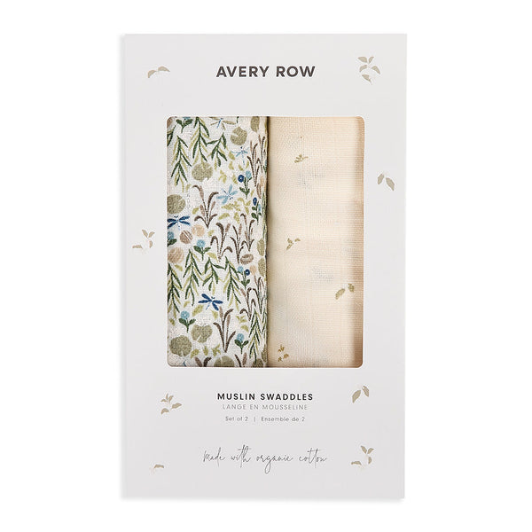 Avery Row - Organic Baby Muslin Squares Set of 2 - Riverbank / Nettle Scatter - Mabel & Fox