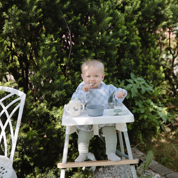 Mushie - Long Sleeve Bib - Blue Check